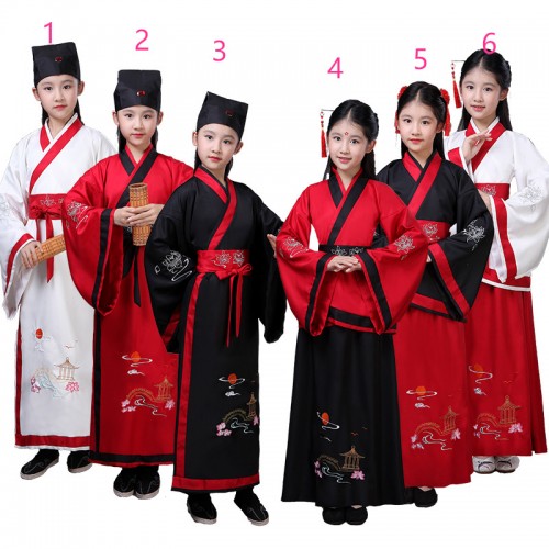 Hanfu chinese folk dance costumes for boys girls kids fairy princess drama kimono performance cosplay robes dresses